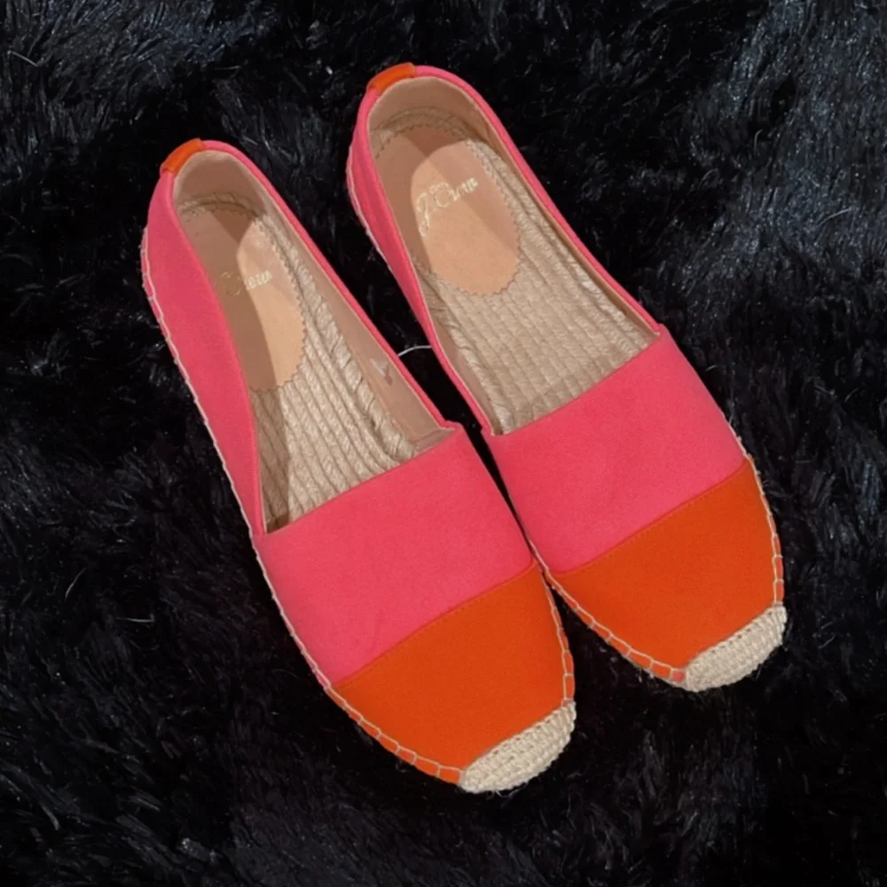 J.Crew Colorblock Espadrilles Pink Orange Flats Size 7 NWT Summer Beach